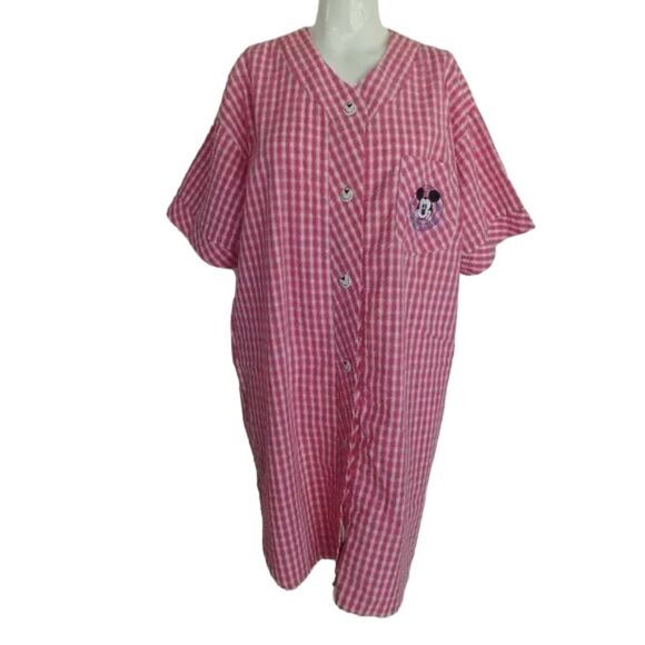 MICKEY & CO Nightgown, L, Pink Seersucker, Button front w/Logo, Short sleeves - Picture 9 of 13